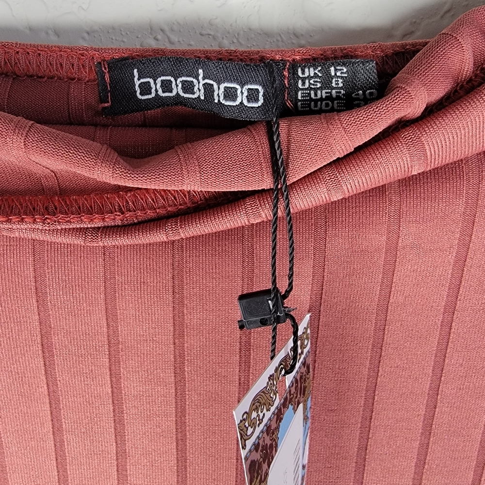 Boohoo Bandeau Rib Midi Dress Terracotta Color SZ 12